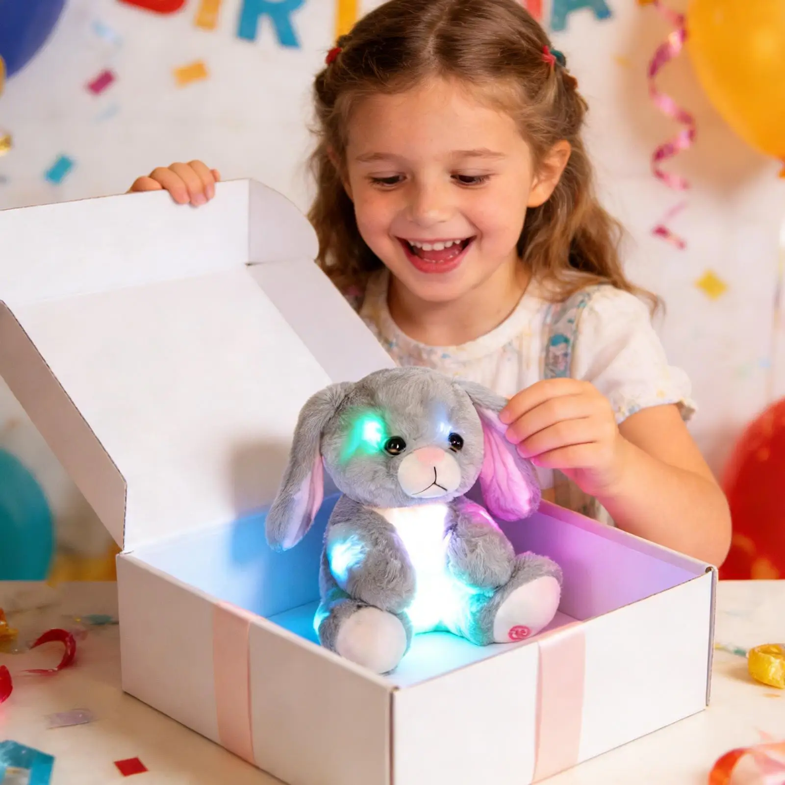 Leuchtendes Plüschtier, 9,8 Zoll Häschen, kuschelige Puppen, Sammlerspielzeug, gefüllter Hase, Plüsch für Jungen und Mädchen, Zuhause, Kinderzimmer, Schlafzimmer