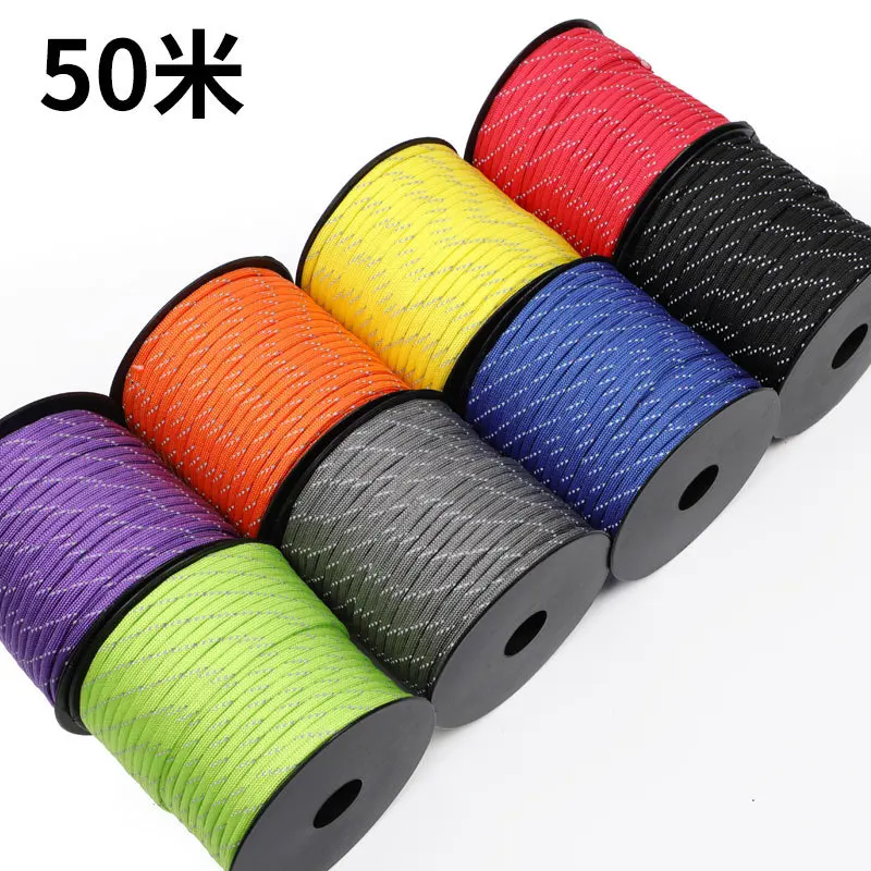 50 meters outdoor 7-core parachute rope high reflective paratrooper rope emergency rescue rope survival rope tent pull rope