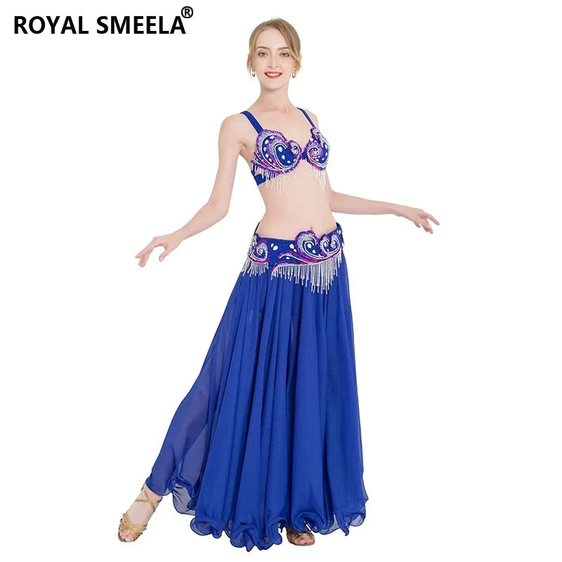 Fringe belly dance costume belly dance rhinestone bra belt 720 degree skirt Carnival costume 3pcs set women's dancing outfit