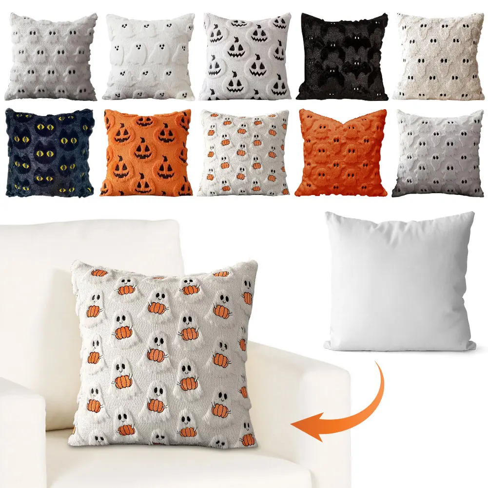 Halloween Soft Pillow Case Washable Ghost&Pumpkin Pillow Cover Comfortable Throw Pillow Cover for Couch Sofa Bedroom Home Decor