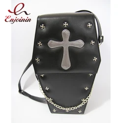 Punk Goth Style Women Shoulder Bag Fashion Coffin Shape Lolita Purses and Handbags for Girls Female Black Crossbody 3 Ways Bag