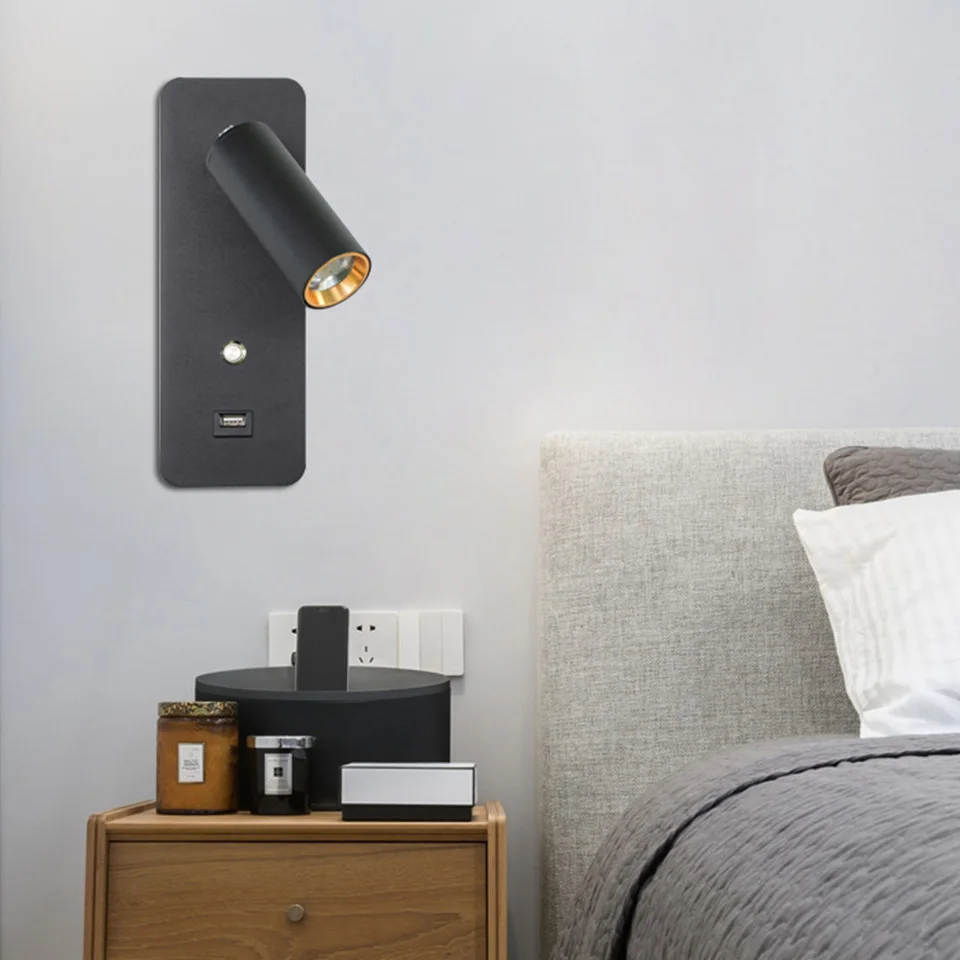 Simple hotel wall lamp built in with switch bedside lighting bedroom recessed LED reading wall lamp