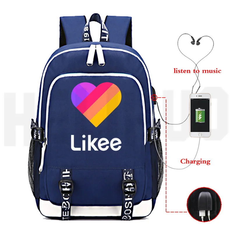 

Likee Schoolbag Backpack Usb Charging Travel Laptop Bookbag Likee Video App Laptop Russian Styles School Bags for Teenage Girls