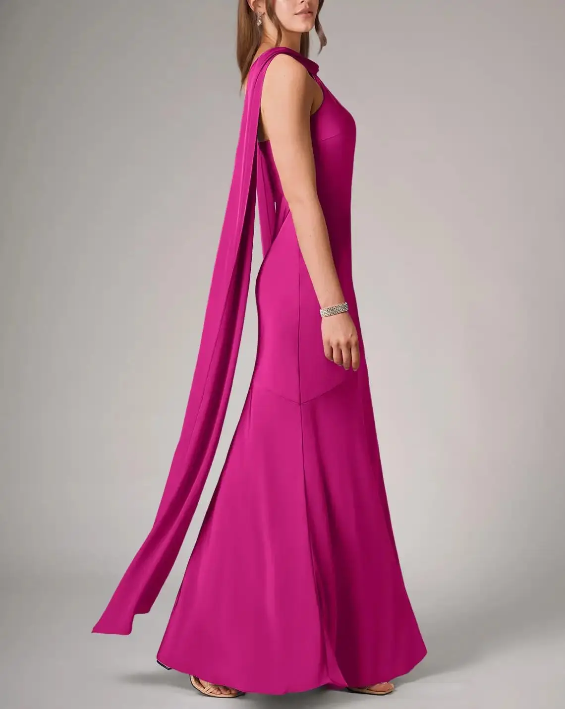 فستان وصيفة العروس مخصص للنساء من الساتان المطاطي لحفلات الزفاف مع شق حورية البحر فساتين حفلات رسمية طويلة مع وشاح