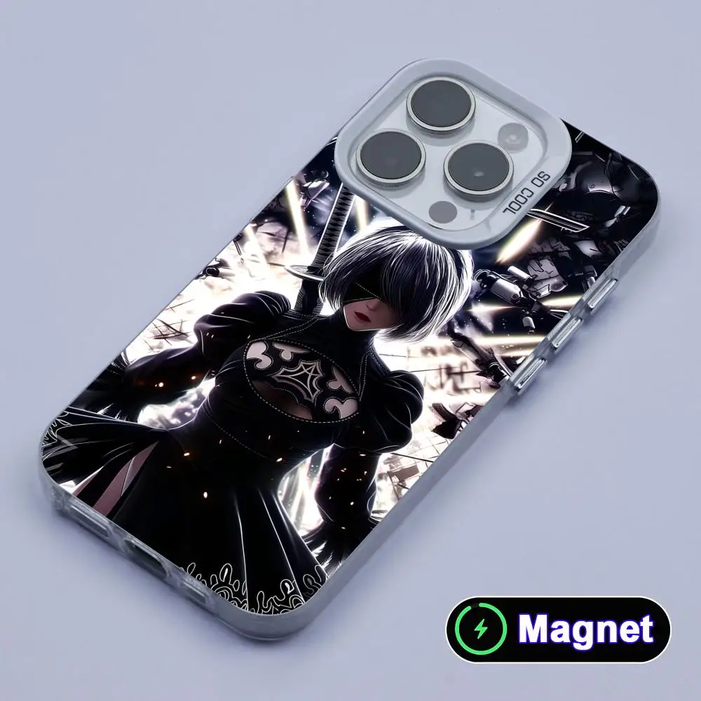 

Anime Nier 2B White Translucent MagSafe Mobile Phone Case for iPhone 17 16 15 14 13 12 11 X XR XS Air Pro Max Plus Cover