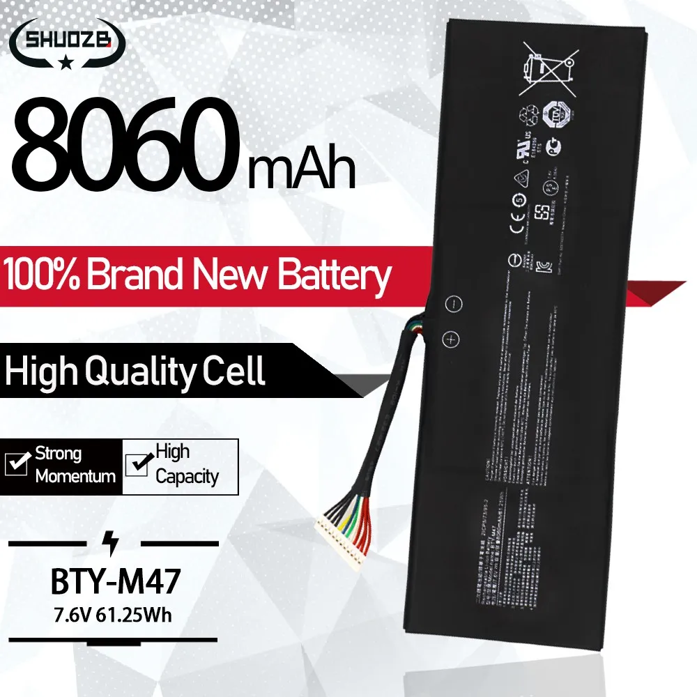 

New BTY-M47 Laptop Battery For MSI GS40 GS43 GS43VR 6RE GS40 6QE 2ICP5/73/95-2 Notebook batteries MS-14A3 MS-14A1 7.6V 8060mAh