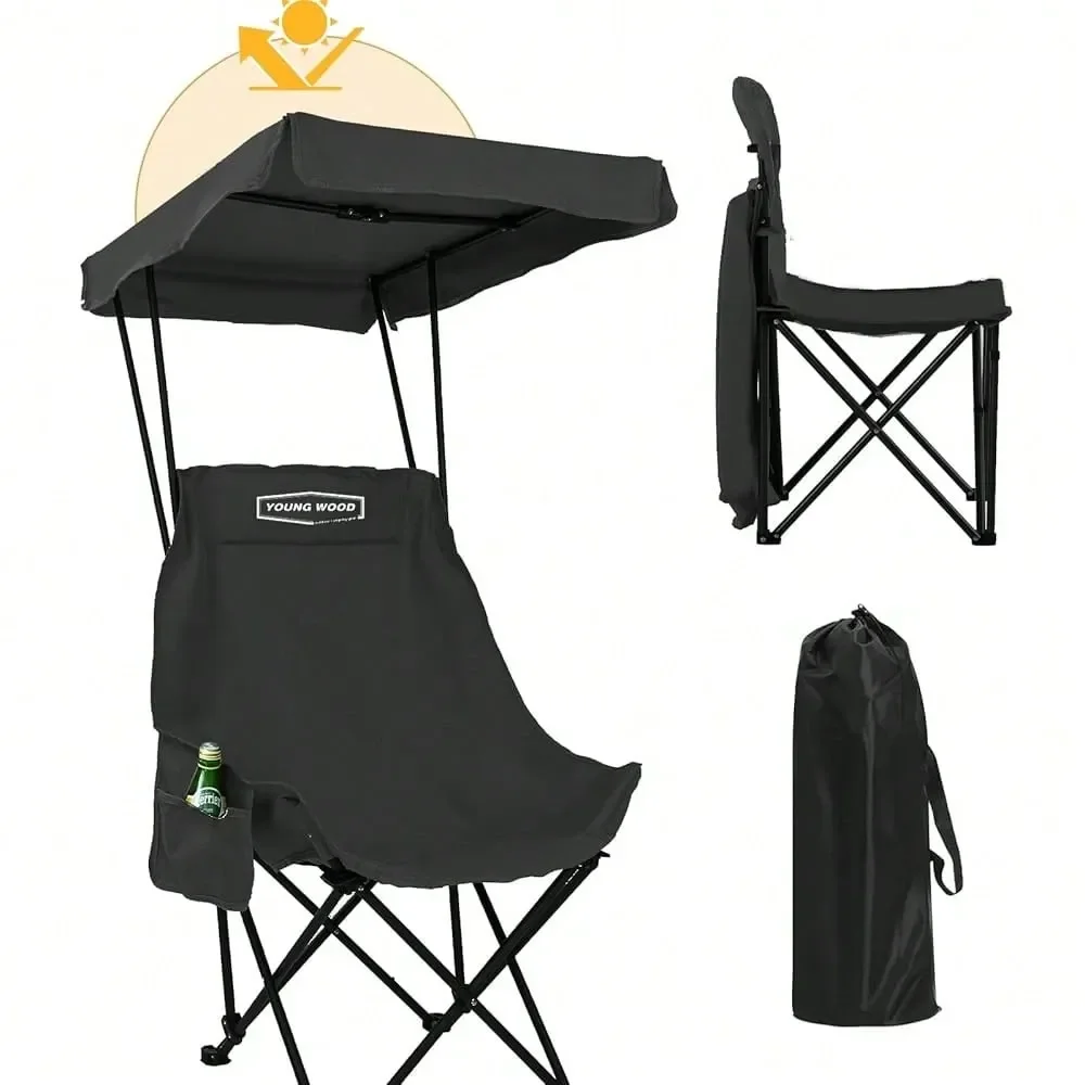 

WOOD Portable Camping Chair Beach Chair With Shade Canopy, Fold Lightweight Oversized For All, Easy To Open And Close Without I