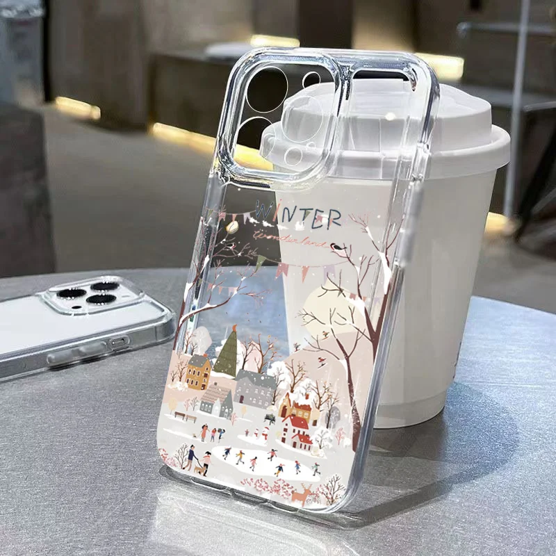 Beautiful Winter Snow Phone Case For Samsung Galaxy S25 S24 S23 S22 S21 FE Plus FE Ultra A15 A16 A53 A55 5G A35 A52 Clear Cover