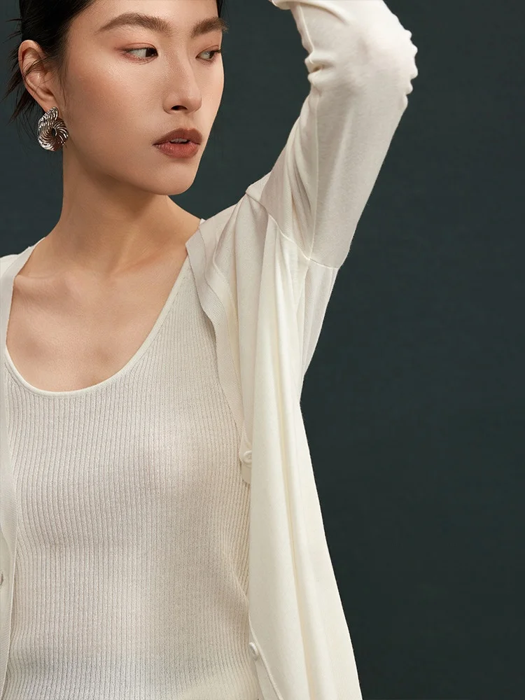 

Летний кардиган Jiancha Simple Tea Practica из туссах-шелка с V-образным вырезом, на пуговицах, свободного кроя, с длинными рукавами