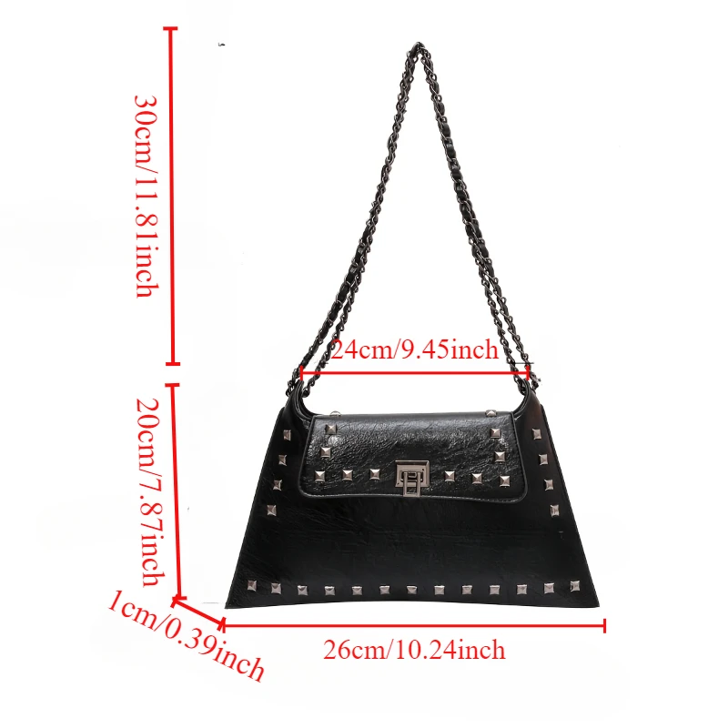 Vintage Chic Rivets Chain Bag - Timeless Turn-Lock Shoulder Purse for Trendy Women - Versatile Daily Companion