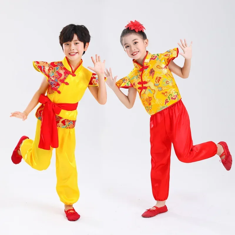 

Performance Children's Sets Girls Outfits Traditional Boy Costumes Red Festive Baby Suit Chinese Kids Clothes Girl 2 Piece Sets
