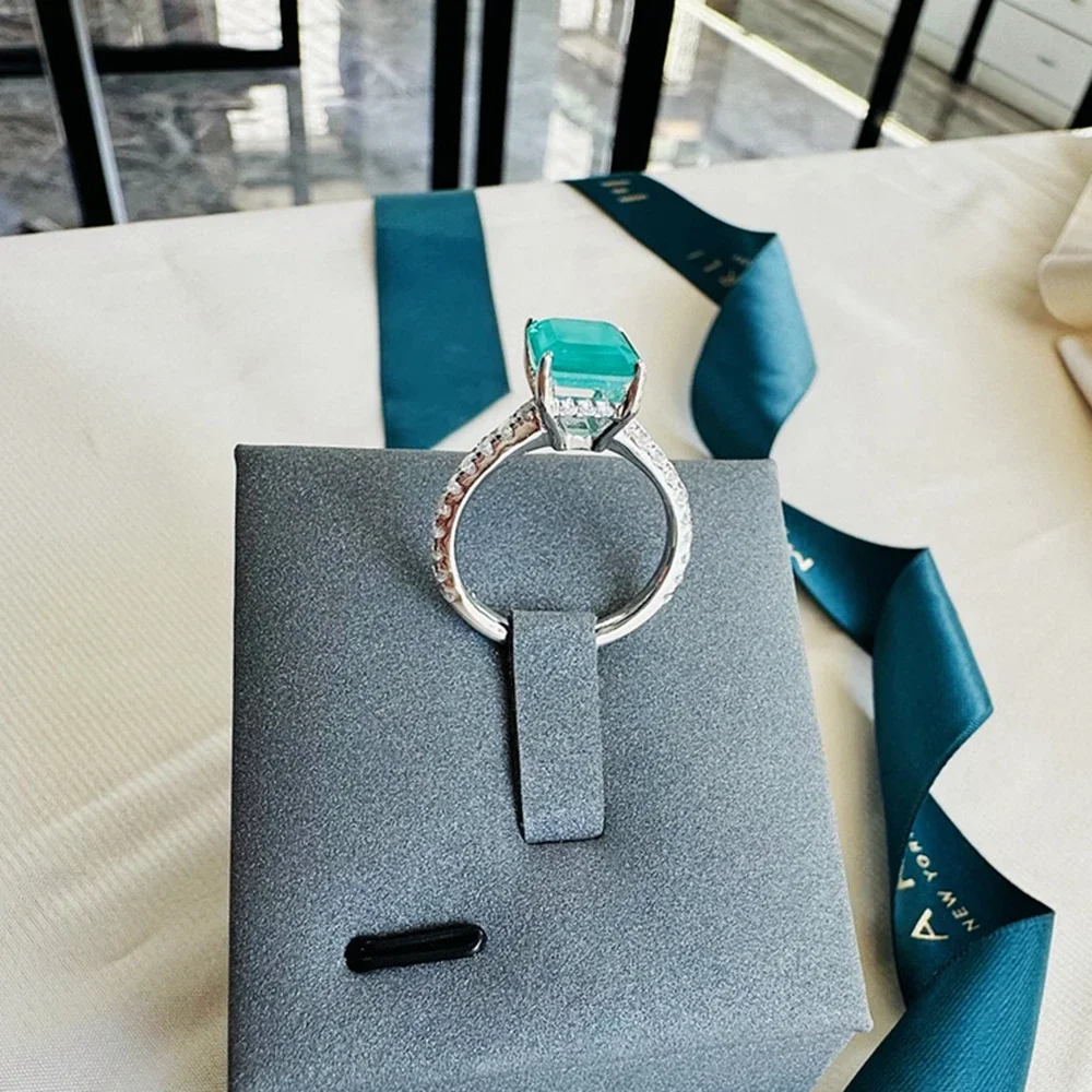 YANZE Vintage Sterling Silver 8*10MM Lab Paraiba  Gemstone Engagement Wedding Party Fine Jewelry Ring For Women