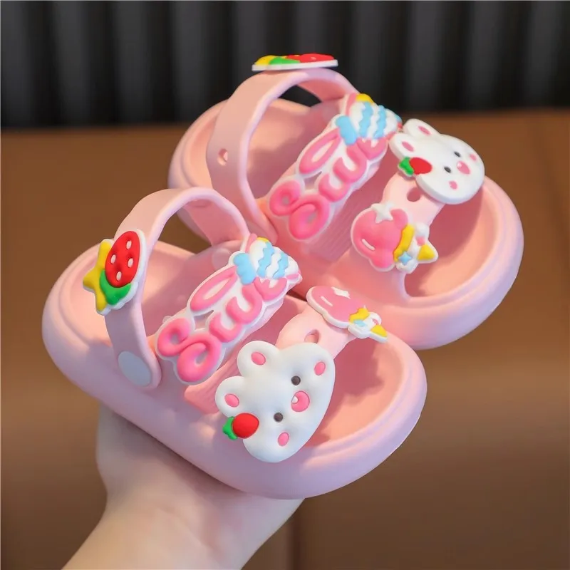 

1-8Y Cute Cartoon Baby Slippers for Girls 2024 New Summer Anti-Slip Toddler Beach Shoes