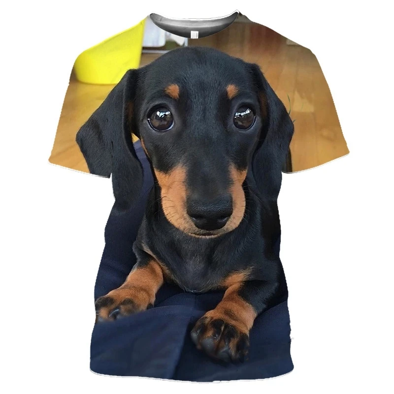 New Style 3D Cute Dackel Dog Print T Shirt Tops Clothing Round Neck Casual Loose Short Sleeve Dachshund T-Shirts Men\'s Comfort