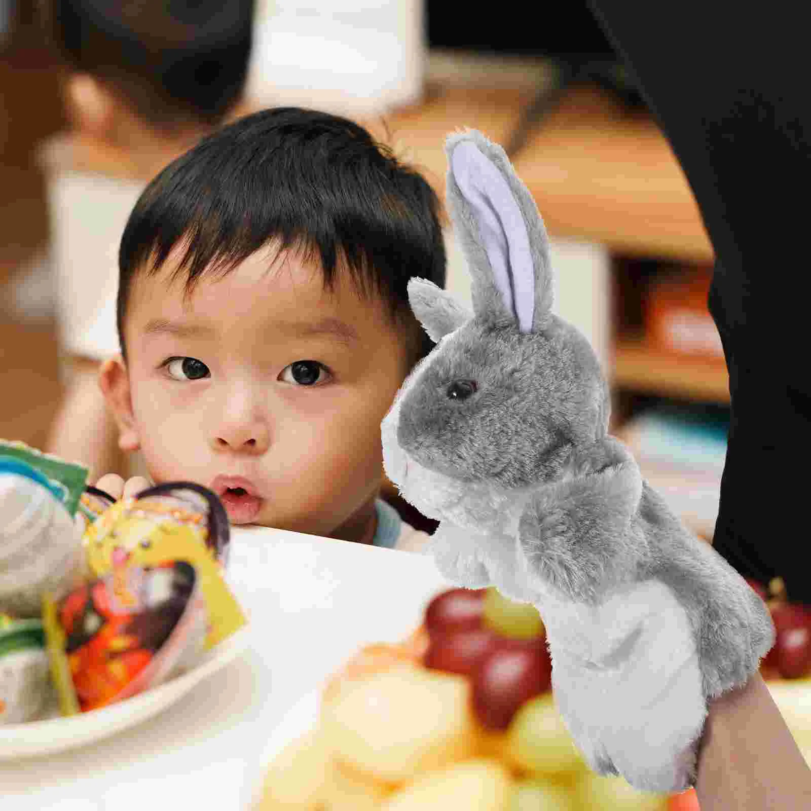 

2Pcs Plush Animal Hand Puppets Light Grey Kids Toys Stuffed Puppets Early Education Parent child Soft Realistic Shape