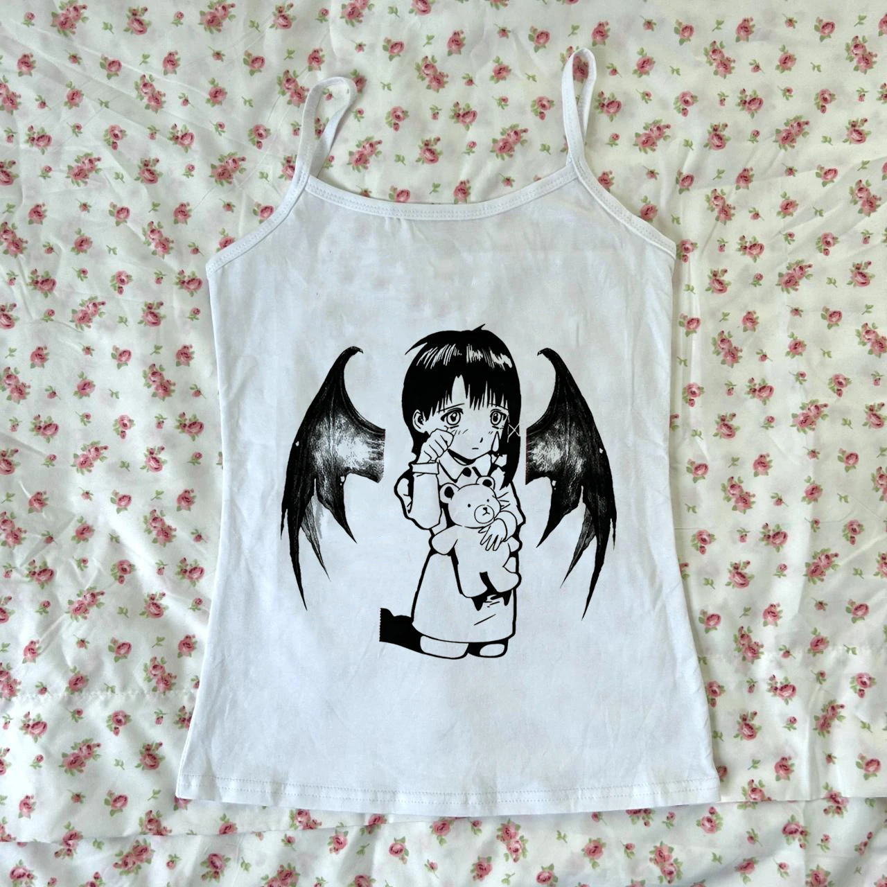 

Y2k style aesthetic spicy girl sexy suspender women's street casual cute cartoon pattern printed vest Harajuku Grunge Emo girl