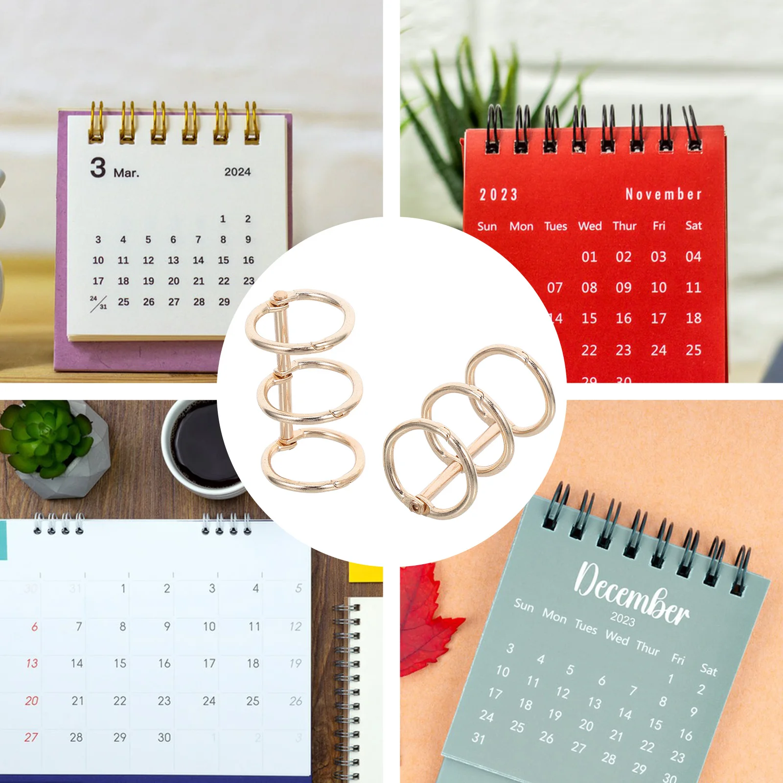

2 Pcs Desk Calendar Binding Ring Coils Buckle Rings Adhesive Book Circle Clips Iron