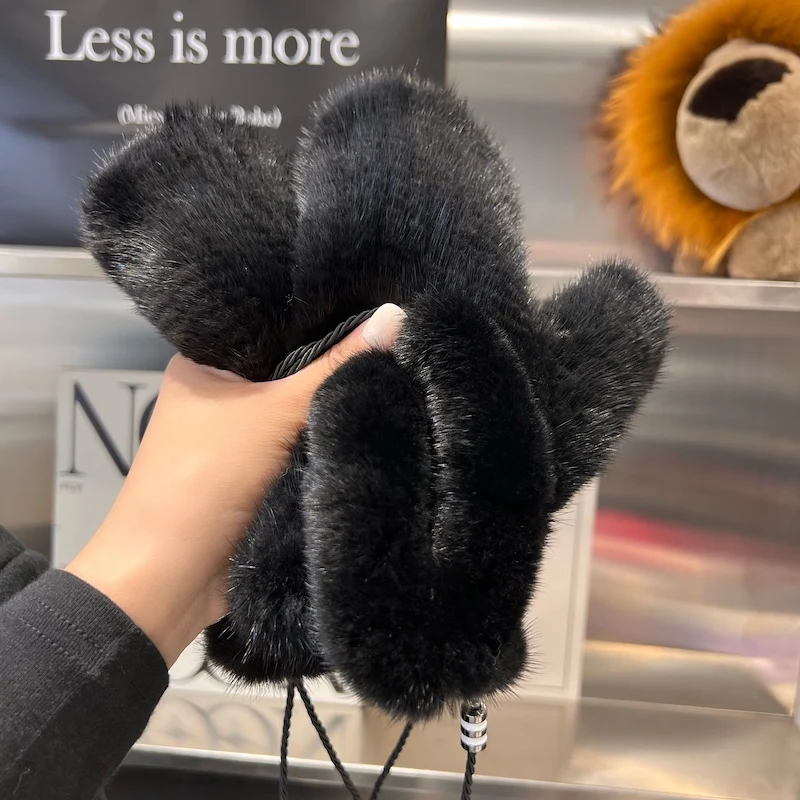 Winter Real Mink Fur Gloves Fashion Soft Warm 100%Natural Mink Fur Gloves Lady Good Elastic Genuine Fur Gloves Knitted Fur Glove