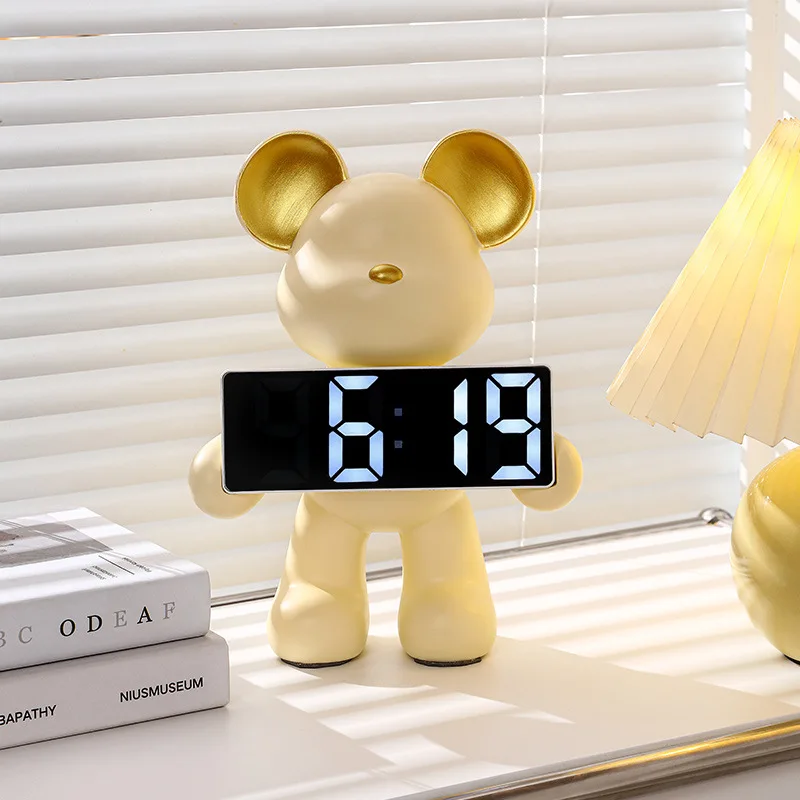 Nordic Creative Resin Bear Clock Ornament Living Room Piggy Bank Bedroom Desktop LED Time Display Wine Cabinet Decoration Craft - view 4