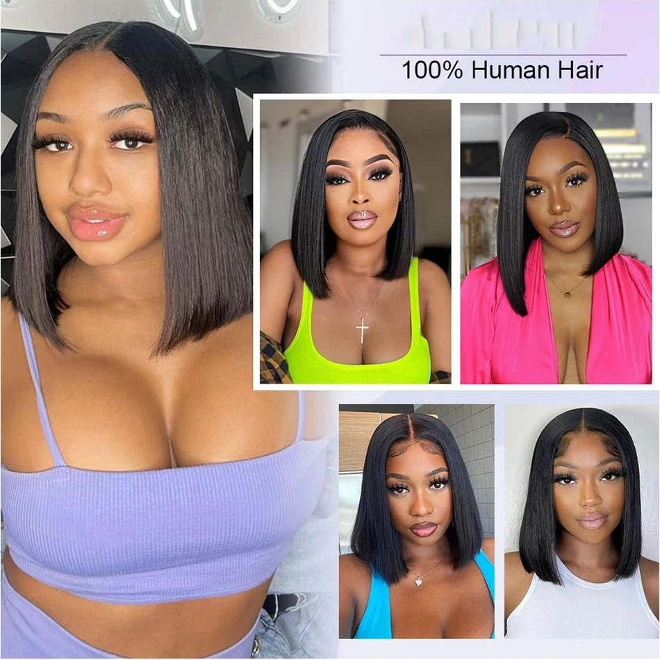 Short Bob Wigs Bone Straight 100% Human Hair Wigs Wear and Go Glueless Wig Brazilian Lace Front Human Hair Wigs 180% Density image 6