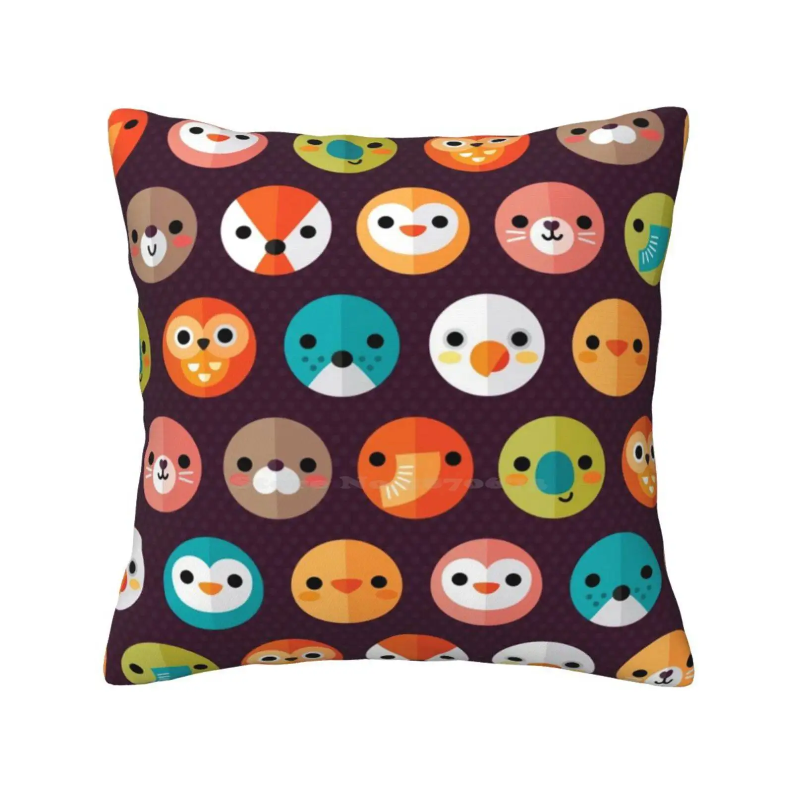 Faces Pillowslip Pillowcase Cartoon Animals Pattern Faces Heads Circle Pet Fox Cat Kitten Kitty Dog Puppy Cockatoo Galah Parrot