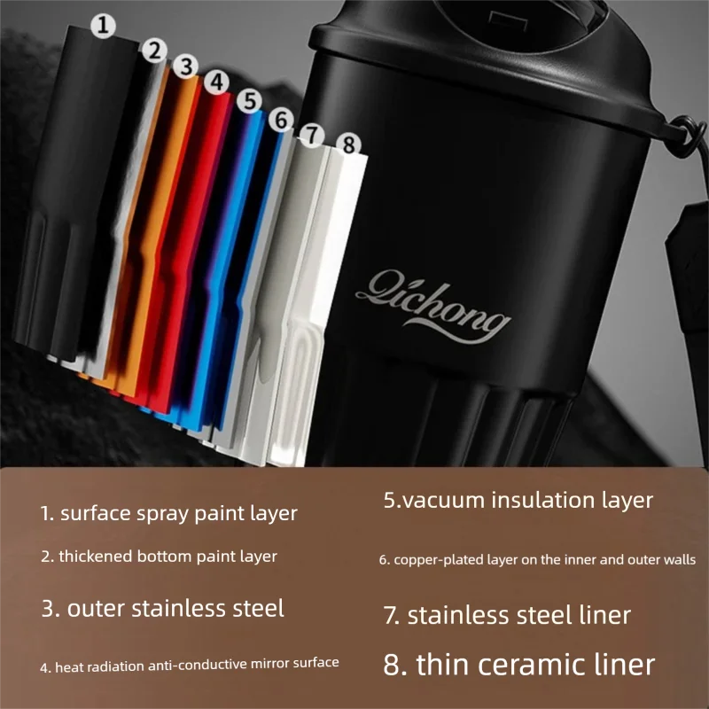 زجاجة ترمس من الفولاذ المقاوم للصدأ 316، كوب عازل للقهوة من السيراميك 410 مل، قوارير مفرغة محمولة للسفر كوب قهوة خارجي