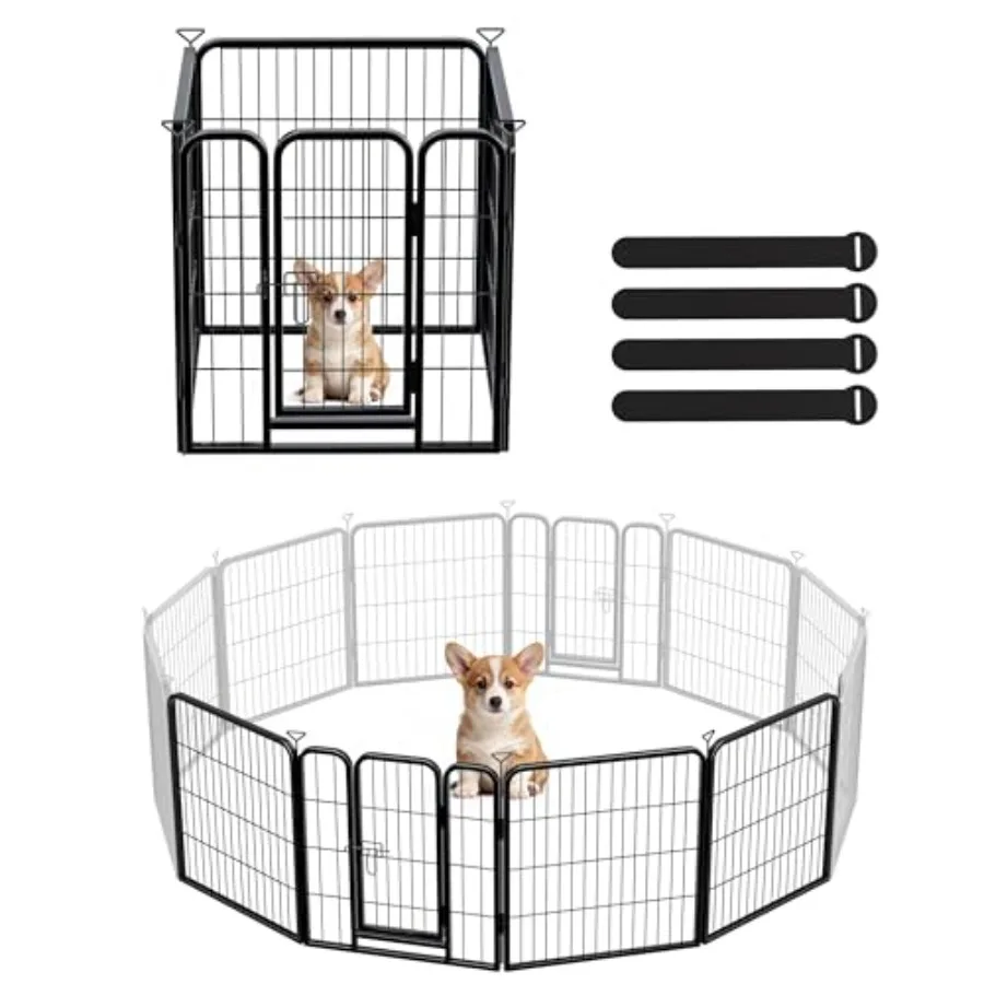 

Dog Playpen for Indoor Outdoor Yard RV Camping 24 inch 4 Panels Dog Play Pen Heavy Duty Metal Dog Fence Anti-Rust Coating Dog F