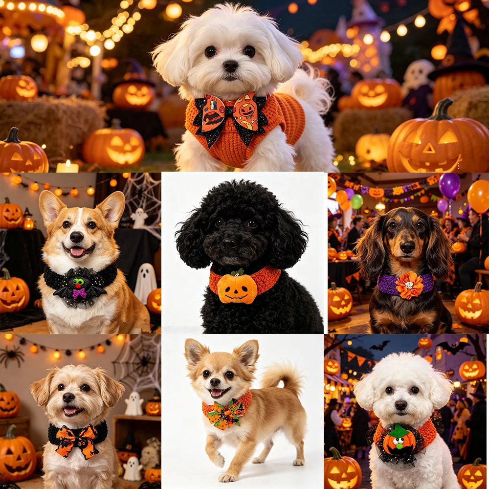 30 Stück Haustier-Pflege-Hundeschleifen, Halloween-Kürbis-Haustierkrawatten, Pflegehalsbänder mit elastischem Band für kleine, mittelgroße und große Hunde, Haustierzubehör – Detail 2