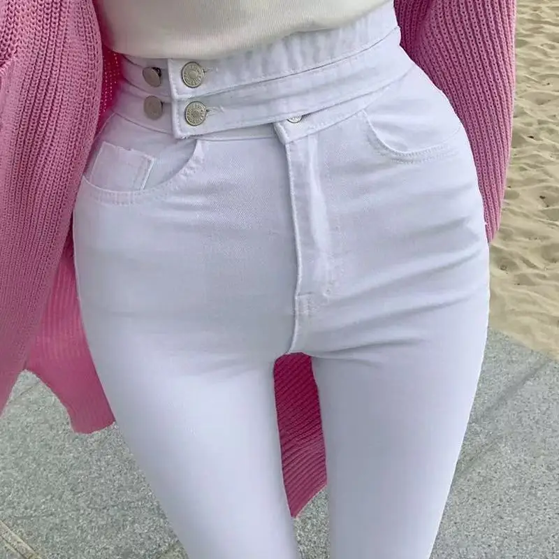 

High Waist Elastic Slimming White Pencil Jeans Long Leg Effect Spring 2025 Women's Faion Cotton Stretch Denim Skinnies