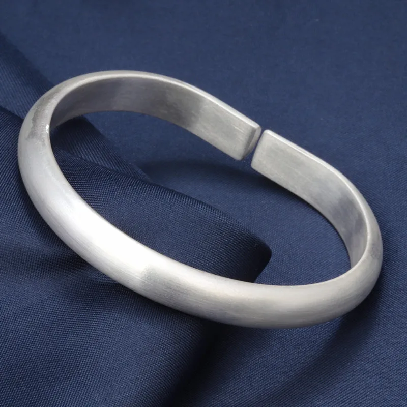 100% Real 999 Silver Horseshoe Shape Cuff Bracelet Jewelry for Women Girls Vintage Simple Frosted Opening Bangle Ornaments SL096