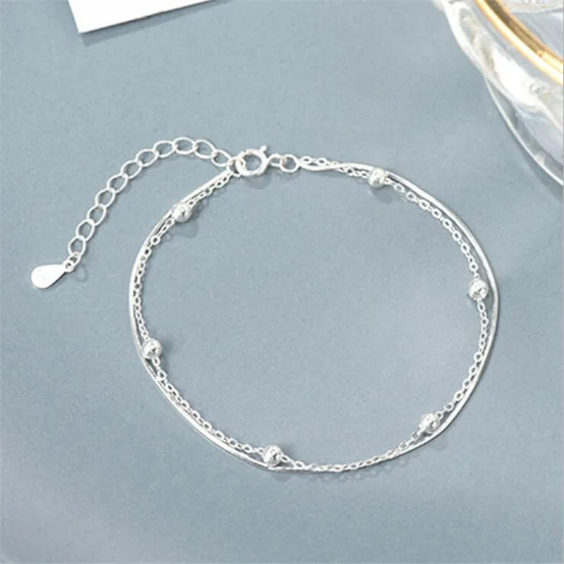 Double Layer New Fashion Exquisite 925 Sterling Silver Jewelry Beaded Retro Simple Wild Temperament Bracelets   SL012