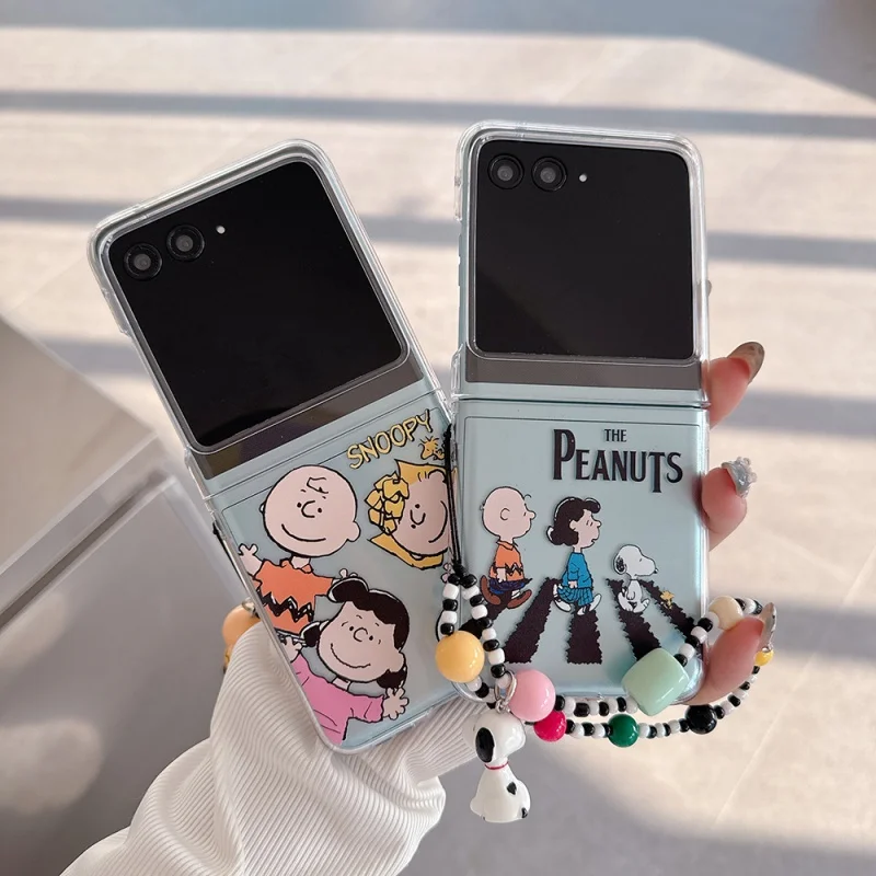 

Funny Cartoon Cute Snoopy peanut Charlie Clear Folding Phone Case For Motorola Razr 60 50 40 Ultra Razr60ultra Y2K lanyard Cover