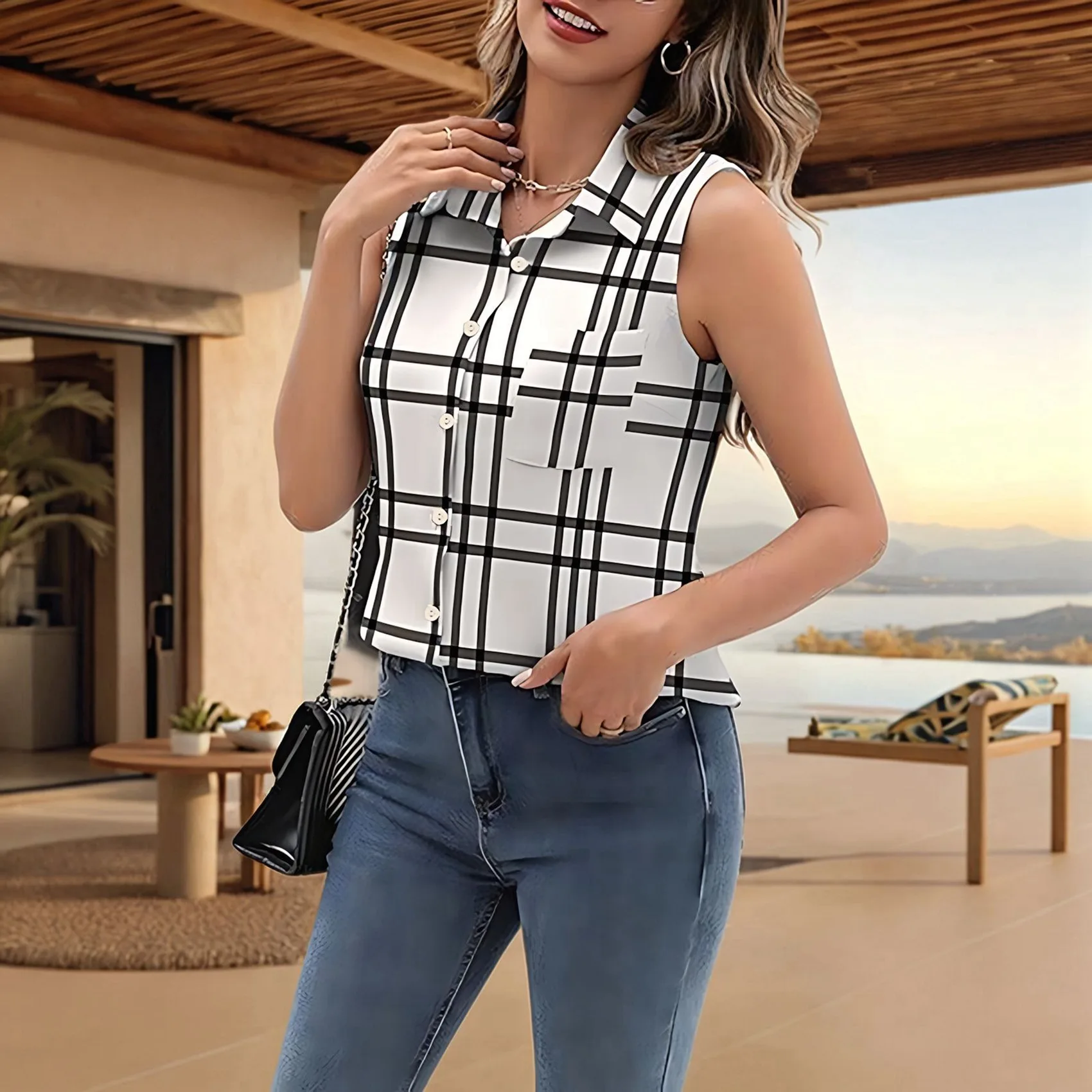 

ABP-Womens Sleeveless Button Down Shirt Tops V Neck Business Casual Collared Blouses Tank Top