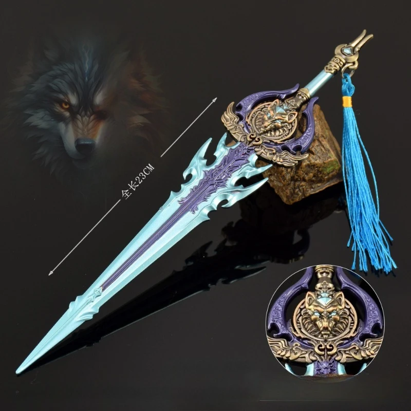 23 cm/9.06in Koud Wapen Model Originele Kleine Mes Craft Ornament Frostwolf Tanden Metalen Speelgoed Zwaard en Blade Desktop display Gift