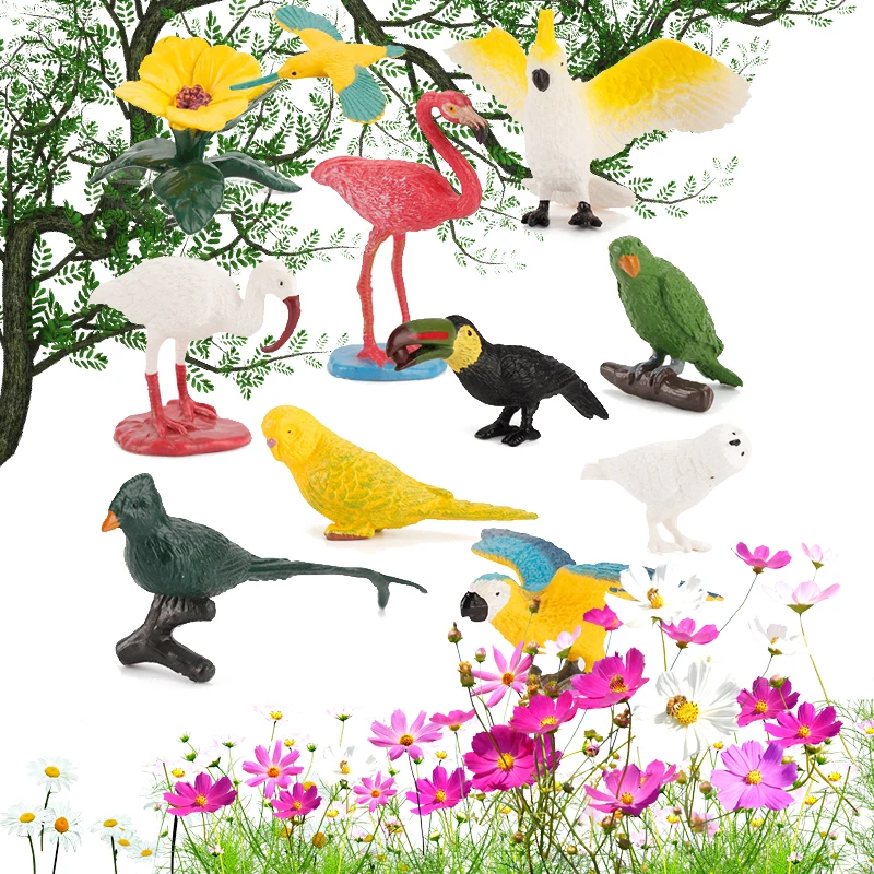 

Simulation Mini Flamingo,Parrot,Toucan,Hummingbird Figure Model Animal Figurine Home Decor Garden Decoration Accessories Gift