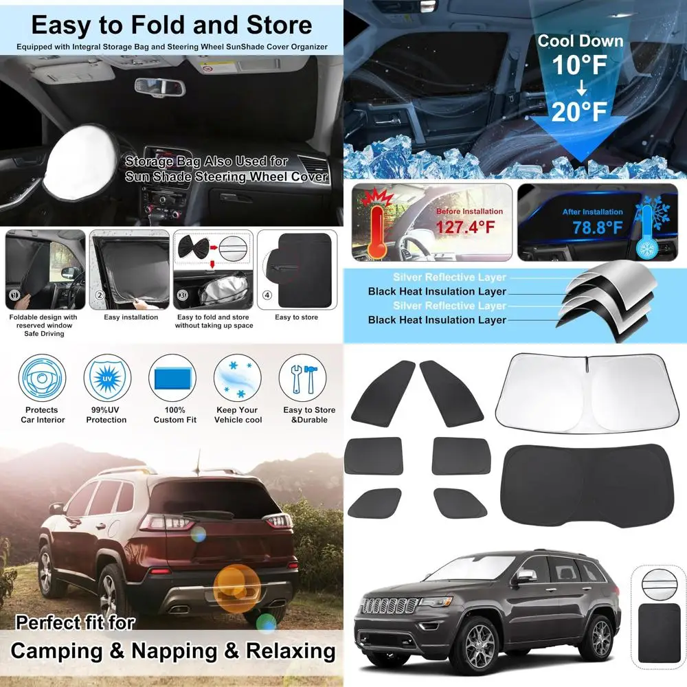 

Car Window Shades for 2011-2021 Grand Cherokee, Full Side Windows, Rear Triangular Windshield, UV Protection, Privacy for Campin
