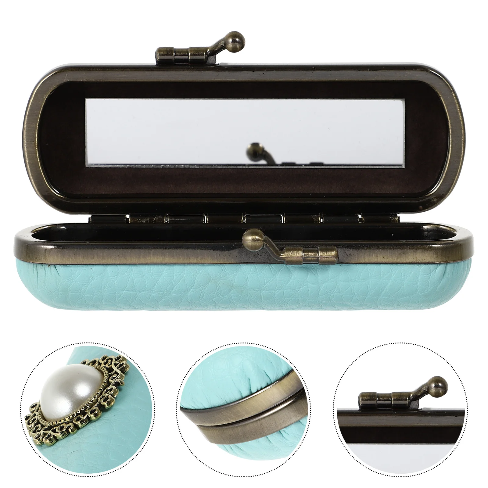 

Retro Style Lipstick Case With Mirror Durable Premium Material Portable Compact Lightweight Storage Container For Women