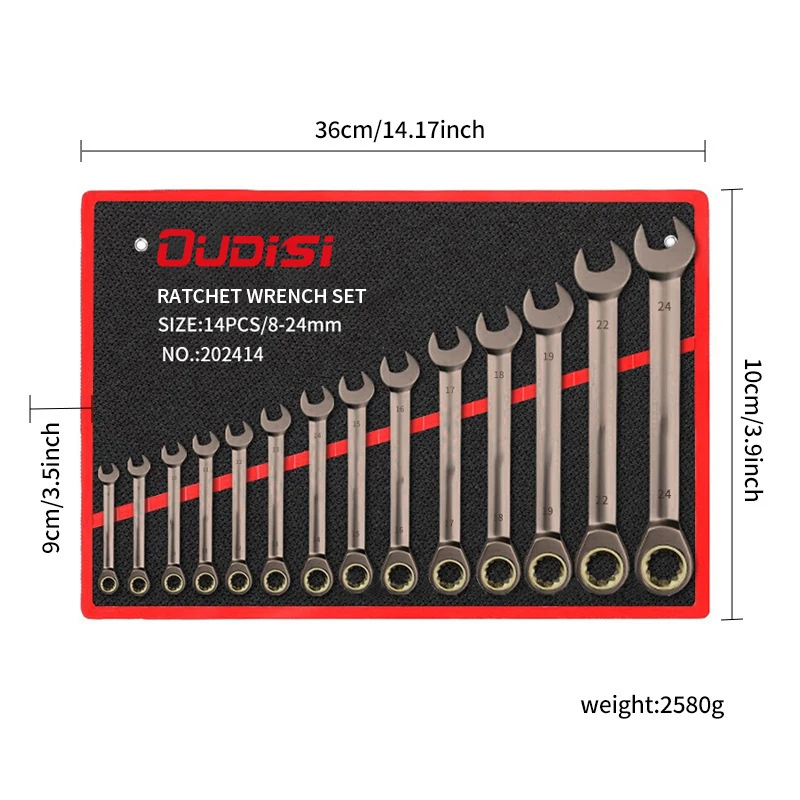 Versatile 6-14pc Carbon Steel Ratchet Wrench Set with Multi-Angle Head, Quick Precision 72-Tooth Mechanism, 180° Swing