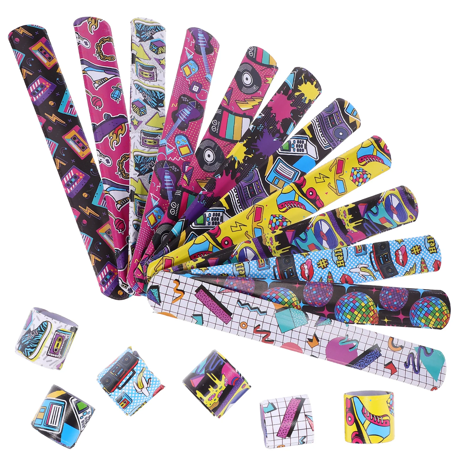 

48 Pcs Rock Bracelet Interesting Slap Bracelets Retro Party Band Toys Rings Musics Theme Bands Wristband Favors