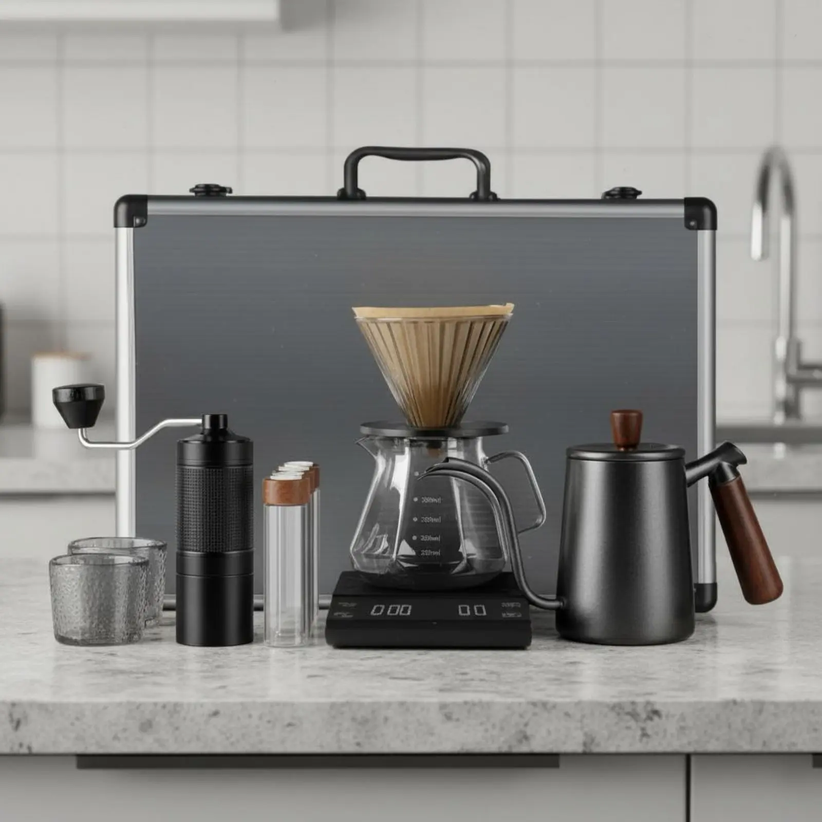Hand Brew Coffee Kit Portable Slow-Brew over Coffee Brewer Set Aluminum Alloy Container for Home