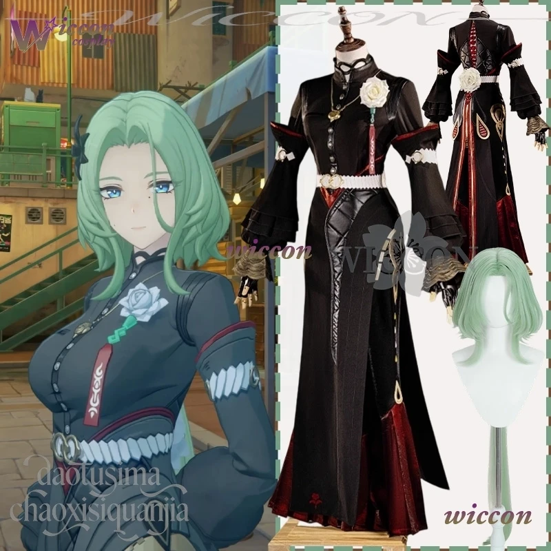 Isolde زي مثير طويل عسكري فاسق موحد لعبة Zenless منطقة صفر تأثيري فستان أخضر Y2K شعر مستعار طويل حفلة عيد الميلاد كوس #1