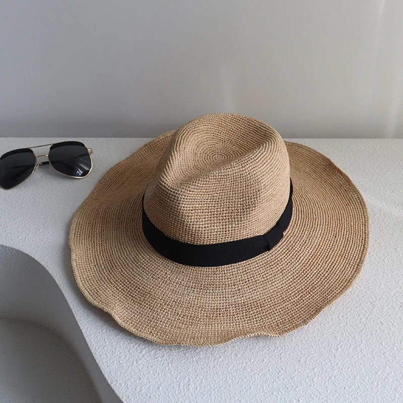 

Fashion Panama Raffia Straw Grass Woven Wide Brim Sun Hat For Men Women Summer Casual Beach Hat Jazz Cap Sombrero Mujer Playa