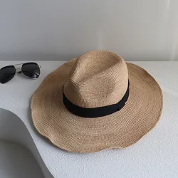 Fashion Panama Raffia Straw Grass Woven Wide Brim Sun Hat For Men Women Summer Casual Beach Hat Jazz Cap Sombrero Mujer Playa