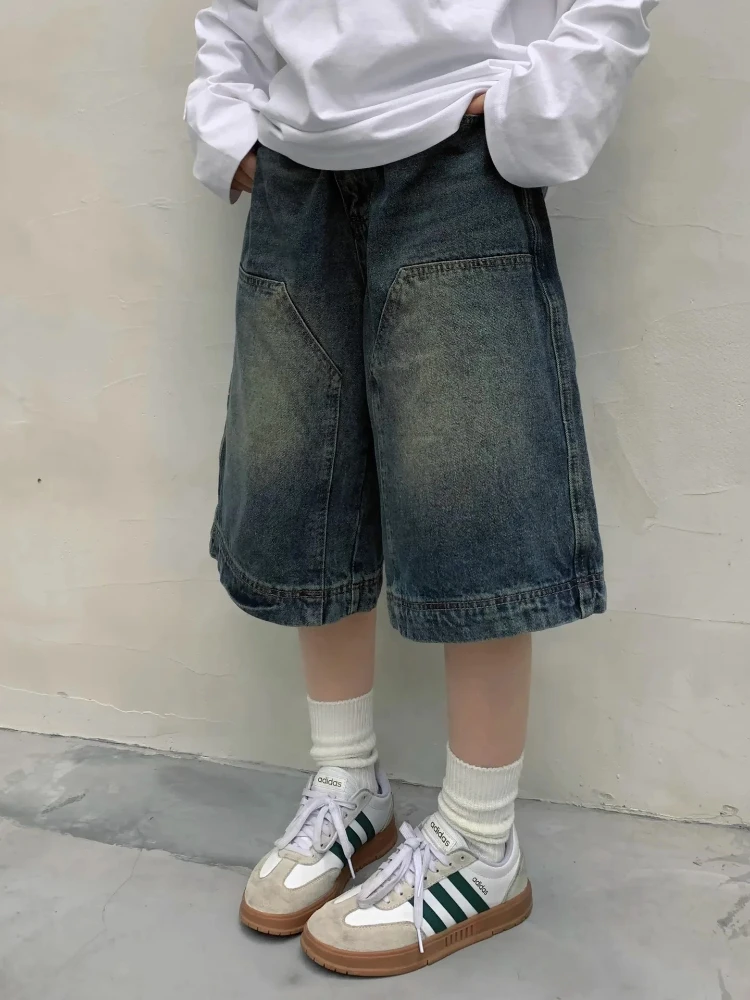 Y2K Women Vintage Retro Streetwear Harajuku Blue Denim Wide Leg Baggy Short Pants  Jeans Shorts Clothes