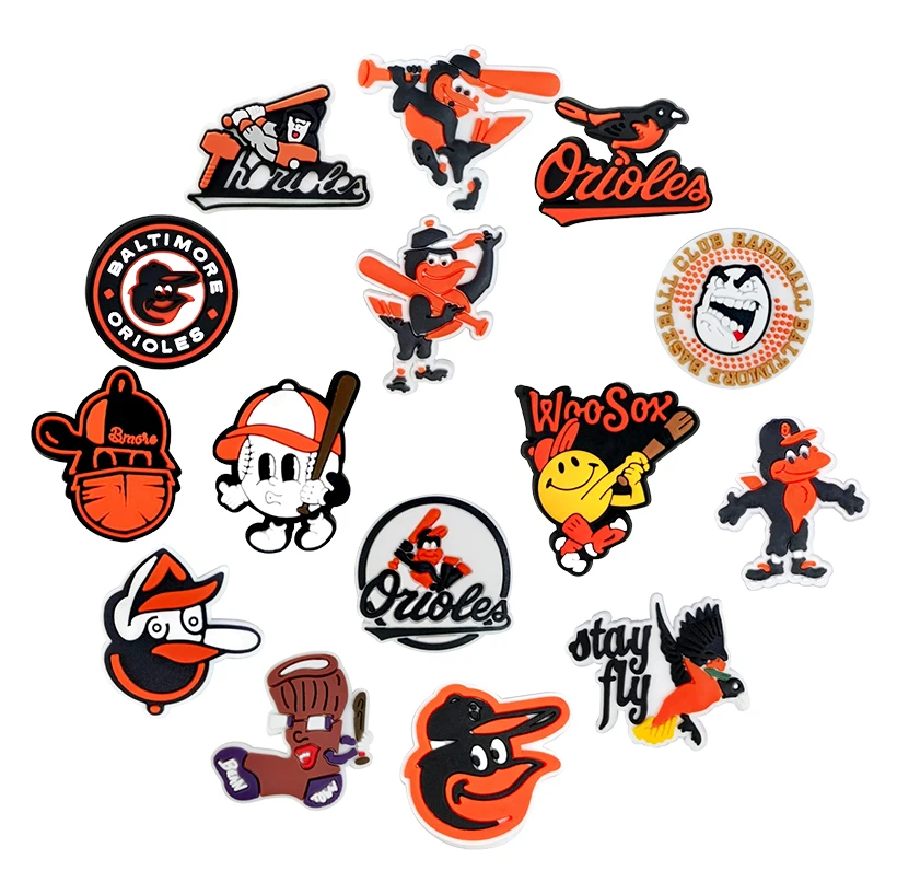 

1-15PCS Hot Sale Hot blooded baseball Shoe Charm Decoration PVC Detachable Waterproof For Party Gift beach accessory shoe buckle