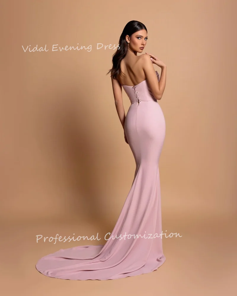 Vindal Evening dresses Chiffio Sleevelss Strapless Mermaid Pleat Elegance Plain Floor-Length Modern-style High-Quality For Woman