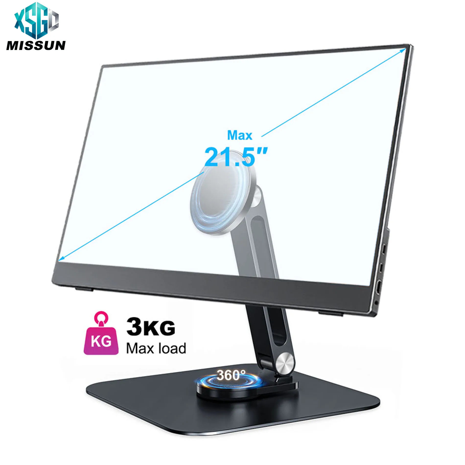 

MISSUN Magnetic Metal Stand 360° Rotatable Holder for 7-21.5 Inch Portable Monitor, IPad & IPhone Displays, Stable 3KG Bracket