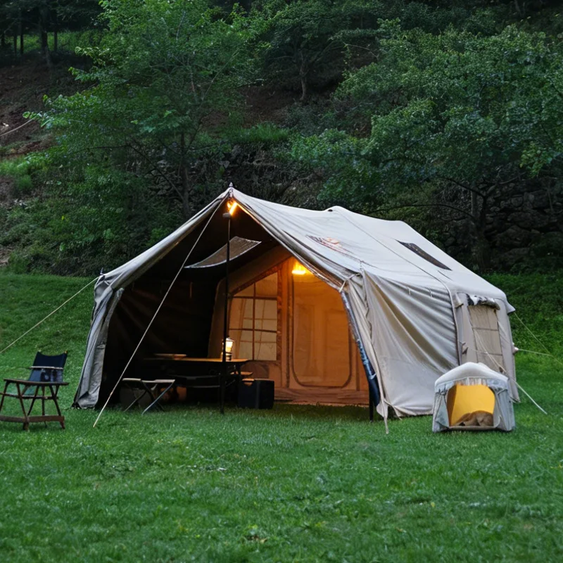 8.0+Framed Foyer Air Tent-Beige Simple 3-6 Person Unique Outdoor Family Easy Setup Luxury Portable Camping Inflatable Tent