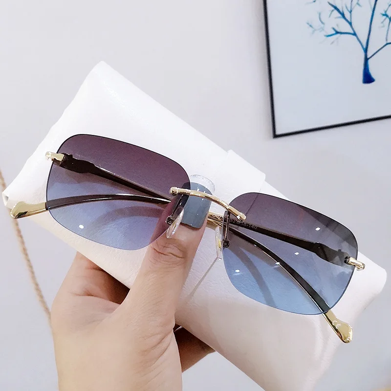 Rectangular Rimless Sunglasses Men Fashion Gradient Sun Glasses Summer Women Square Metal Eyewear Shopping Drive To Wear UV400