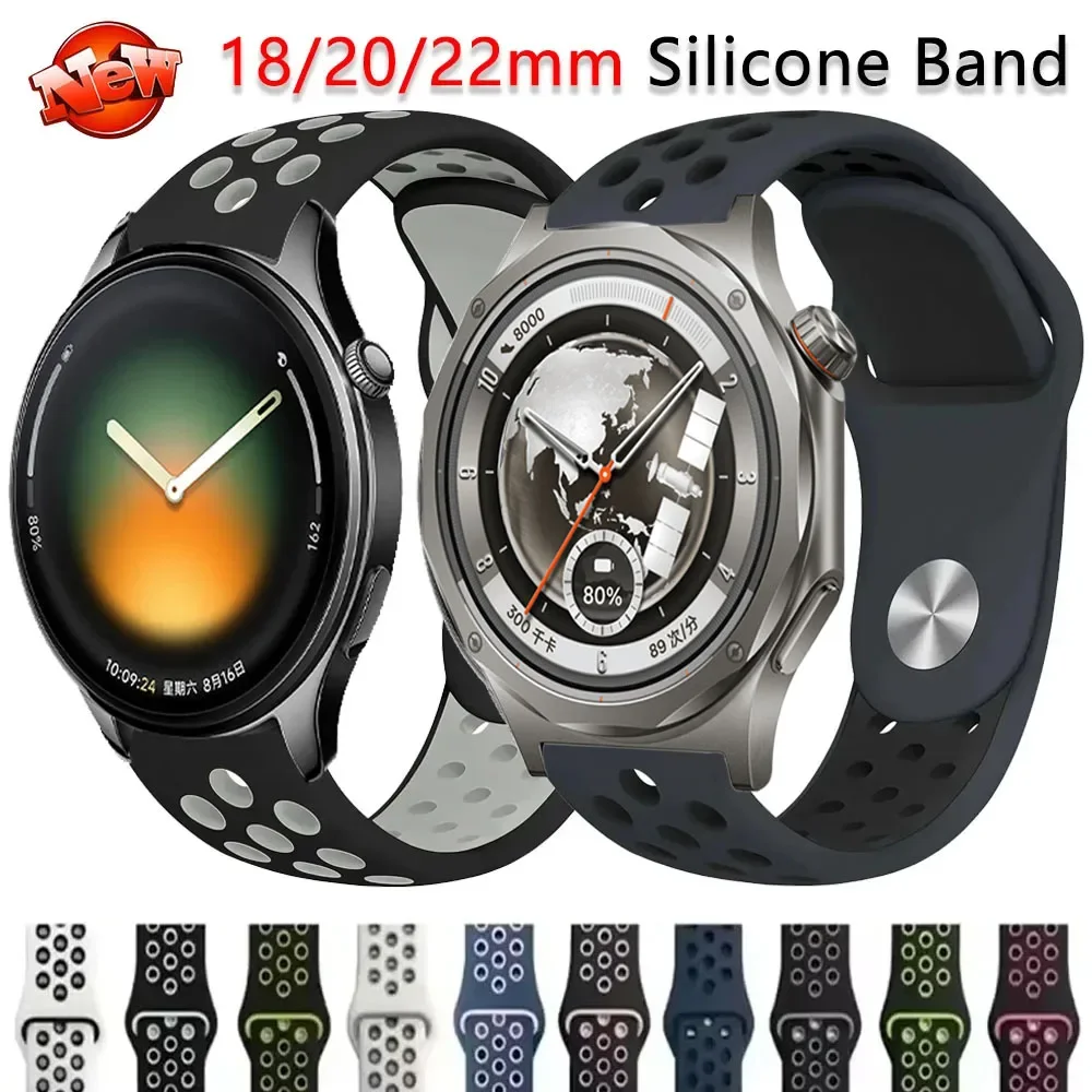 18/20/22mm Soft Silicone Strap for Xiaomi Watch 5 S5-4-3-2-1/S4 41mm Bracelet Band OPPO Watch S X3 X2 Mini/Oneplus watch 4-Lite